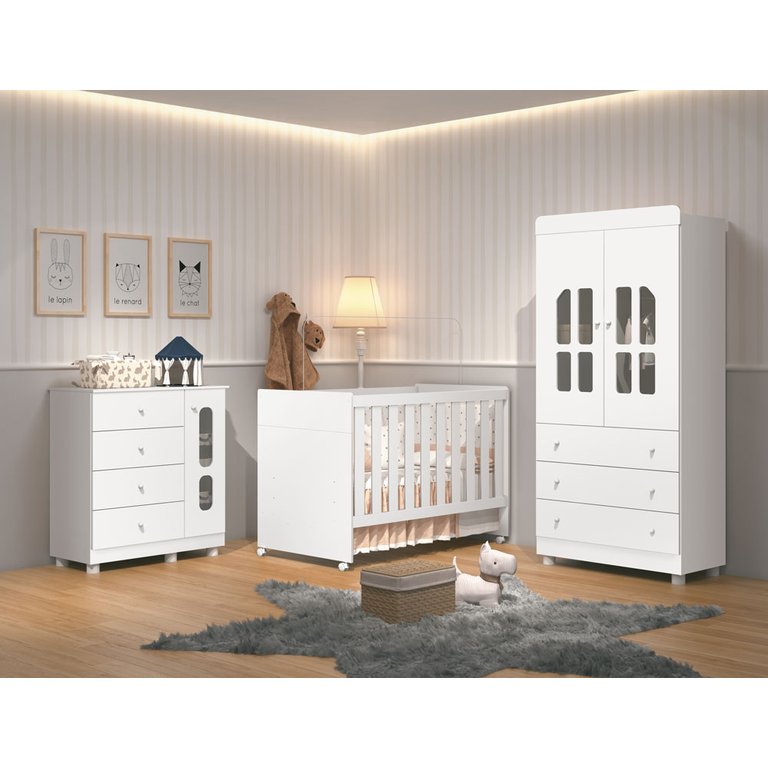 Berço Americano Katatau Multifuncional 3 em 1 Vira Mini Cama e Sofazinho Infantil Reller Branco
