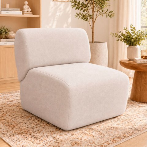 Poltrona Decorativa Zoe Orgânica para Sala Recepção Hall Moderna Minimalista Bouclé Premium Luxo