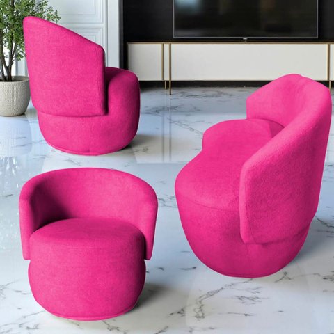 Kit Namoradeira + 2 Poltronas Decorativa Beatriz Orgânica Veludo Rosa Pink