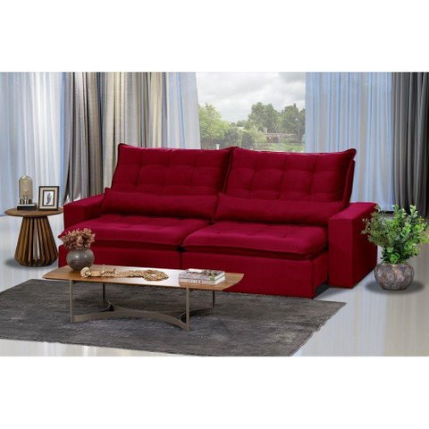 Sofá 6 Lugares 2.90 Mt Retrátil E Reclinável Veludo Vermelho