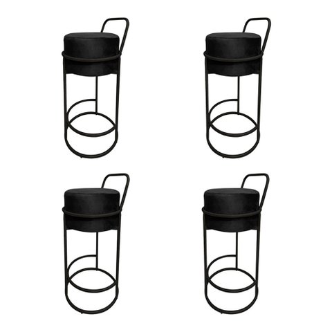 Kit 4 Banquetas Alta Redonda Base Preta Veludo - Preto