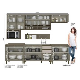 Cozinha Completa 8 Peças Balcão com Tampo Cooktop 11 Portas 2 Gavetas Alice Espresso Móveis - 4