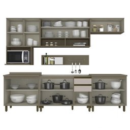 Cozinha Completa 8 Peças Balcão com Tampo Cooktop 11 Portas 2 Gavetas Alice Espresso Móveis - 3