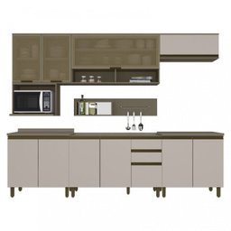 Cozinha Completa 8 Peças Balcão com Tampo Cooktop 11 Portas 2 Gavetas Alice Espresso Móveis - 2