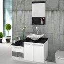 Ver imagem 1 de Conjunto para Banheiro Gabinete com Cuba Folha Lux L38 e Espelheira Legno 831W Branco/Preto Onix