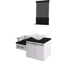 Ver imagem 2 de Conjunto para Banheiro Gabinete com Cuba Folha Lux L38 e Espelheira Legno 831W Branco/Preto Onix