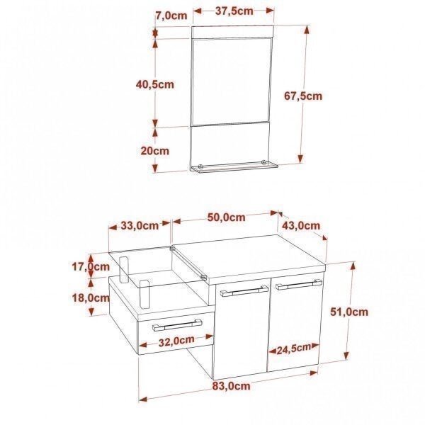 Conjunto para Banheiro Gabinete com Cuba Folha Lux L38 e Espelheira Legno 831W  - 3