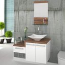 Ver imagem 1 de Conjunto para Banheiro Gabinete com Cuba Folha Lux L38 e Espelheira Legno 831W Branco/Nogal
