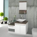 Ver imagem 1 de Conjunto para Banheiro Gabinete com Cuba Folha Lux L38 e Espelheira Legno 831W Branco/Carvalho Dark