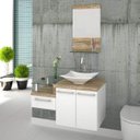 Ver imagem 1 de Conjunto para Banheiro Gabinete com Cuba Folha Lux L38 e Espelheira Legno 831W Branco/Carvalho