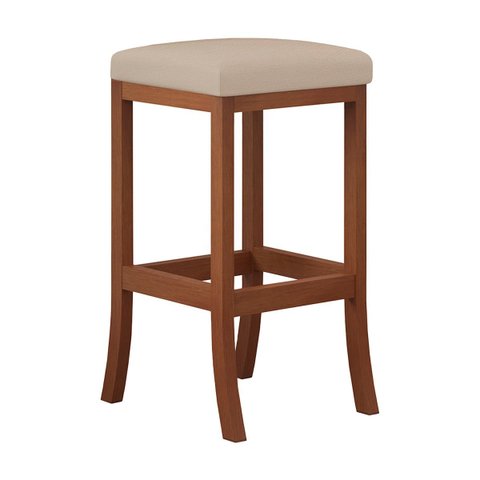 Banqueta Média Estofada Barcelona 38 x 64 Cm Bancada Bar Madeira Maciça Castanho Suede Bege - CCS