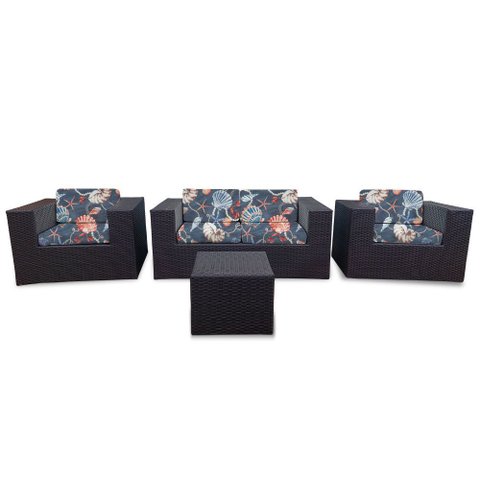 Conjunto Bora Bora Escuro - 1 Sofá 2 Lugares + 2 Poltronas + 1 Mesa de Centro - Malta