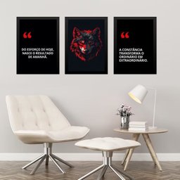 Kit 3 Quadros Motivacionais Empresa Esforço Resultado 33x24cm:moldura Preta - 1