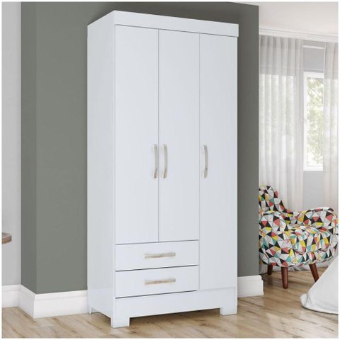 Guarda-roupa Solteiro 03 Portas 02 Gavetas Sensi Briz Branco/branco E Rosa Chá Ii