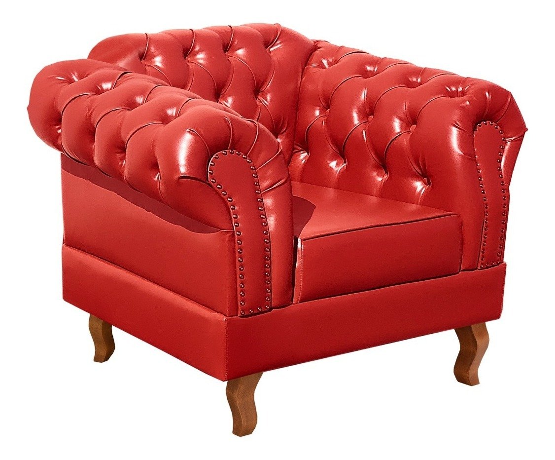 Sofá 2 Lugares Com 2 Poltronas Chesterfield Capitonê Dom Pedro - Couríssimo Vermelho - 5