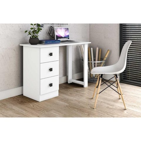 Mesa Computador Casal Msm 436 C/ 3 Gavetas Branco - Movelbento
