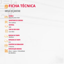 Mesa Aster 180 Cm Tampo Em MDF e Vidro Com Canto Reto - 5