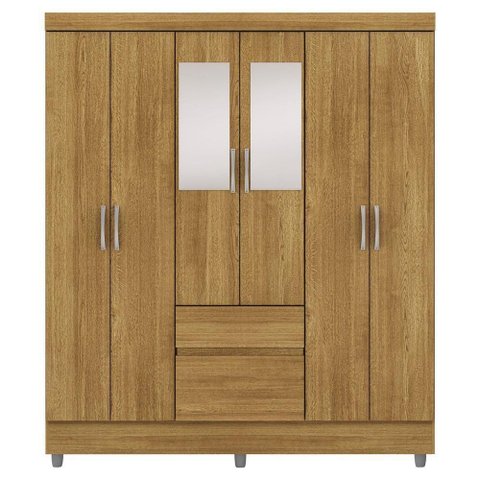Guarda Roupa Casal 6 Portas 2 Gavetas Espelho 153 Cm Vlr Nature