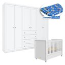 Ver imagem 1 de Berço Tutto New com Guarda Roupa Americano 6 Portas Branco Fosco e Colchão Ortobom - Matic