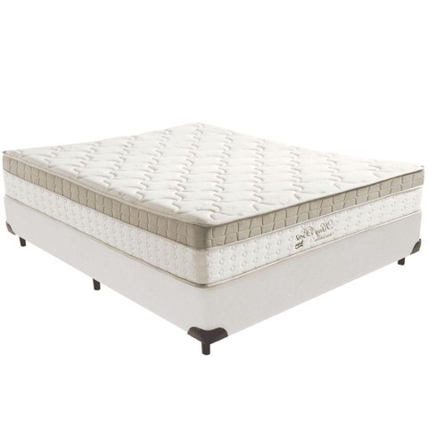 Cama Box Branco e Colchão King Best Bege Molas Ensacadas Casal Anjos