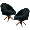 Ver imagem 1 de 2 Poltronas Giratórias Base Madeira B-300 Veludo Preto Domi