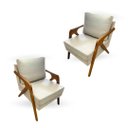 Ver imagem 1 de Kit 2 Poltronas Decorativa Mona Luxo Braço de Madeira: Linho Bege