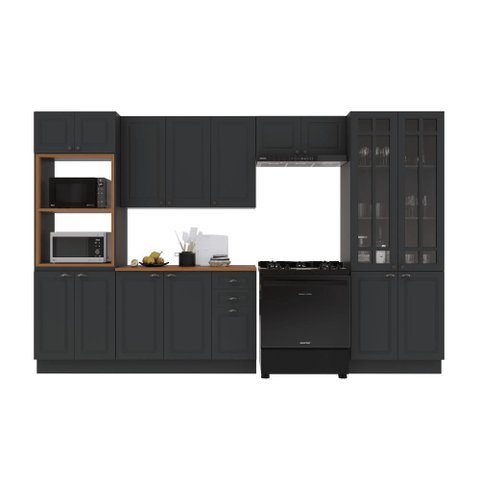 Armário de Cozinha Modulada Completa Fidelitá Nara 100% MDF 5 Peças 350cm 16 Portas 2 Gavetas com