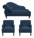 Ver imagem 1 de Divã Larissa 185 cm e 2 Poltronas Genesis Suede Azul Marinho - LM DECOR
