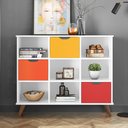 Ver imagem 2 de Nicho Organizador Multifuncional 6 Nichos 3 Gavetas Pés Retrô Cube Q01 Branco/Colorido -