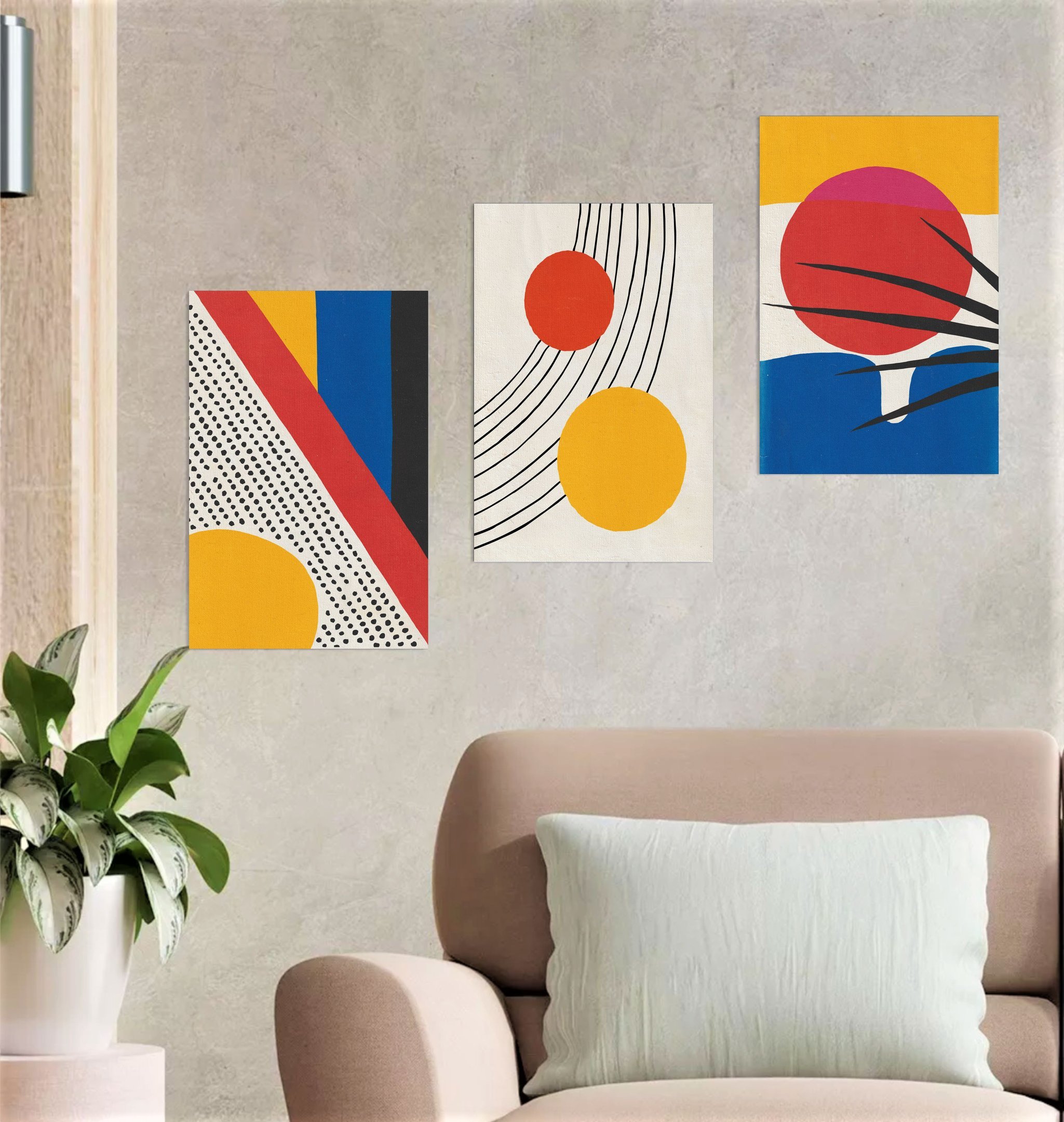 Conjunto com 3 lindos quadros pintados a mão em estilo painel figurativo minimalista medindo 45x30cm - 3