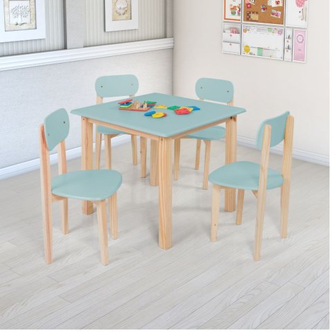 Mesa Cadeiras Infantil Colorida Mdf Pinus Quarto Brinquedo:menta