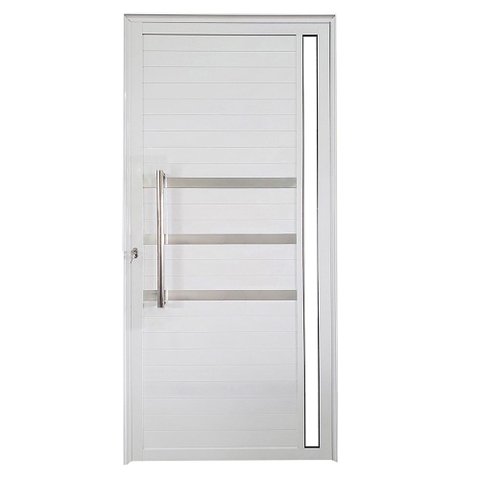 Porta Lambril de Alumínio Branco com Puxador, Friso e Vidro Linha Veneza:Esquerda/ 210 x 80