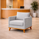 Ver imagem 2 de Poltrona em Bouclé Confortável Cinza Orgânica Decorativa com Almofada Sala