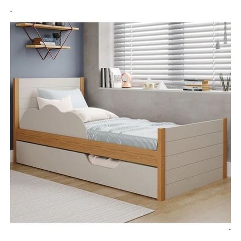 Bicama Infantil Solteiro 100% MDF Bibox com Cama Auxiliar:Faura/Nature/Off White