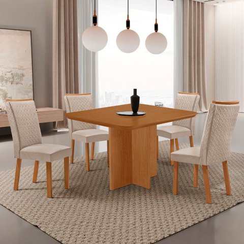 Mesa de Jantar Olímpia 90cm Tampo MDF Laminado Canto Copo com 4 Cadeiras Lisa