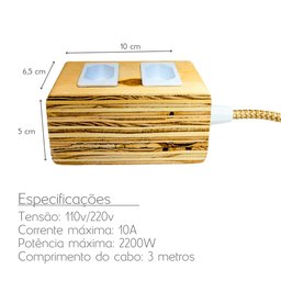 Extensão Madeira Régua Elétrica 2 Tomadas Branca - 4