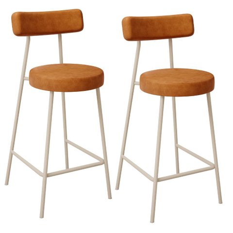 Kit 02 Banquetas Baixa Cozinha Sala Jantar Bancada Milão Arena L02 Couríssimo Canela - lyam decor