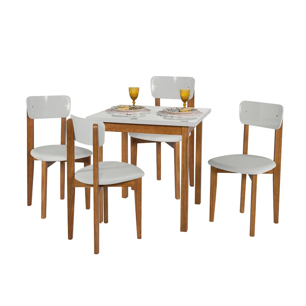 Conjunto Mesa de Jantar Base Madeira Maciça com 4 Cadeiras Elisa para Apartamenteo 80 X 80 Off