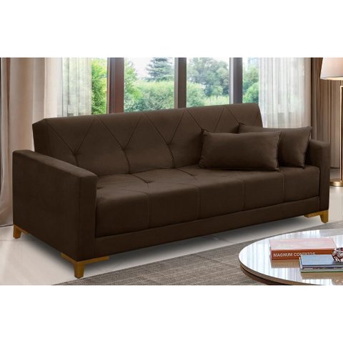 Sofá Cama 3 Lugares 2,00m Agnes Suede Marrom Adonai Estofados