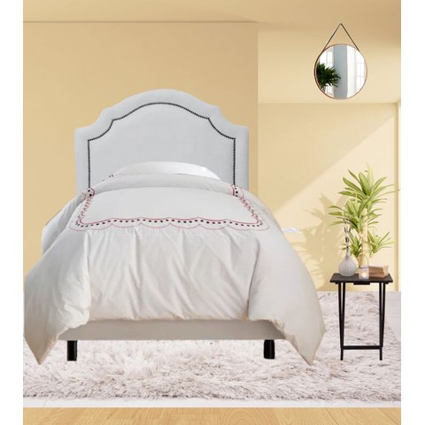 Cabeceira Luxo Cama Box Solteiro Cinza Corino com Tachas