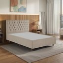 Ver imagem 1 de Kit Cama Box Casal e Cabeceira em Madeira Maciça Estofada Espresso Móveis Bege/Linho