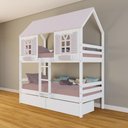 Ver imagem 2 de Beliche Casinha Bela com 2 Gavetas - Madeira Maciça Branco/rosa | Housin