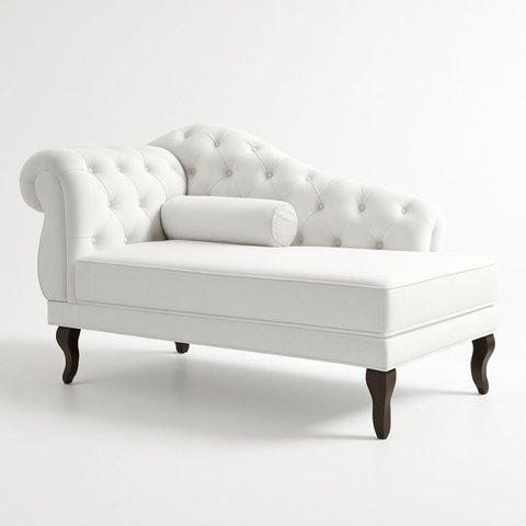 Chaise Recamier 150 Cmem Veludo Pés Luis Xv Capitonê de Luxo