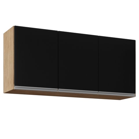 Armário Aéreo 120cm 3 Portas Virgínia Castanho/Preto - Lumil Móveis