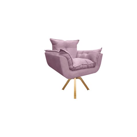 Poltrona Decorativa Opala Base Giratória Suede Rosé Mz Decor