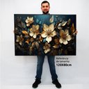 Ver imagem 2 de Quadro Decorativo Caixa Floral Luxo Azaléias Douradas Tacolado Moldura Caixa 3cm Madeira com Vidro 8