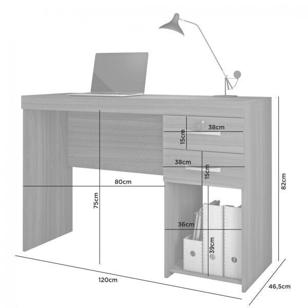 Escrivaninha 2 Gavetas 1 Nicho Iara Candian  - 3