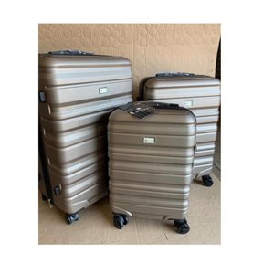 Conjunto 3 Malas Viagem Rígida Champagne C/ Rodas Duplas 360º P, M, G - Mala de Bordo Fibra ABS