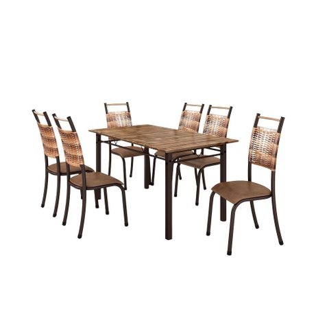 Conjunto Chicago 06 Cadeiras com Base Piauí Bm Tubulares Pinus Conhaque/ratan Carvalho/courino 13