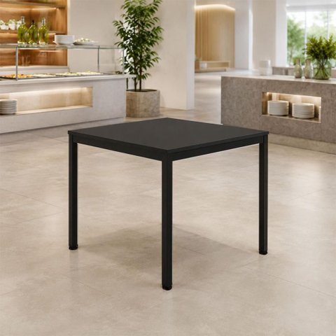 Mesa Cozinha e Refeitório 4 Lugares Quadrada 90cm x 90cm Pés Metal Casa Lar Cor:Preto